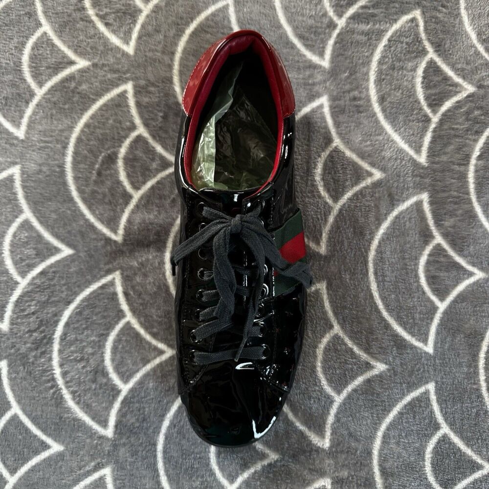 Gucci Black Patent Leather Casual Low Top Lace Up Reflective Men's Shoe Sz 9.5 - Picture 14 of 16